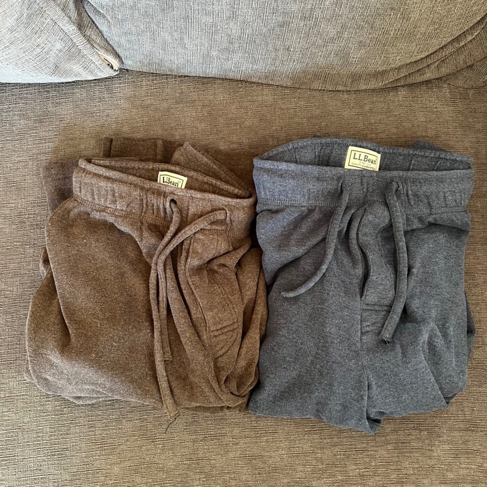 LL Bean Mens Lounge Pants Bundle 2 Pack Gray Brown Cotton Knit Pajamas M 520389